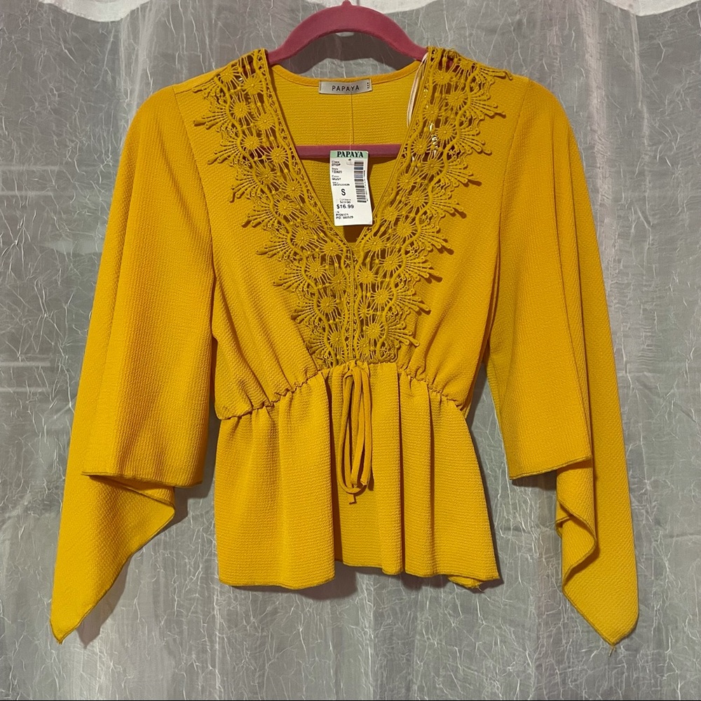 Last Chance 7/18! NWT Bohemian Yellow Flowing Sleeves Top Blouse